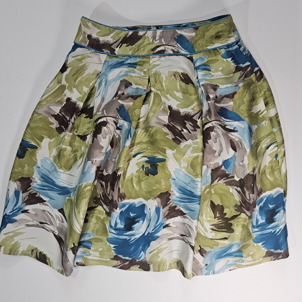 Talbots Midi Skirt Womens 6P Green Blue Floral Coastal Chic Boho Career Bottoms